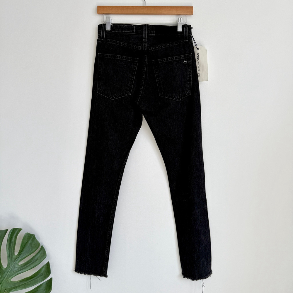 Rag & Bone Black Stone Distressed Raw Hem High Rise Slim Straight Jeans 24 New - Picture 5 of 14